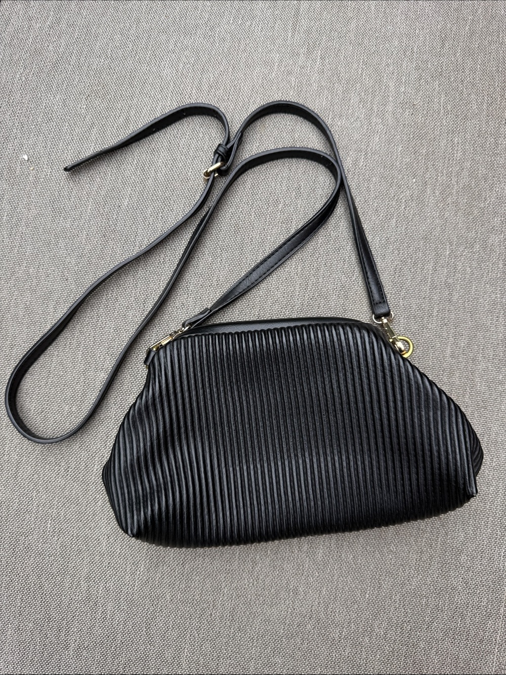 Anthropologie Black Ribbed Crossbody Bag with Gold Hardware